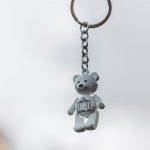 Close-up of a charming Berlin bear keychain, featuring a classic souvenir design.